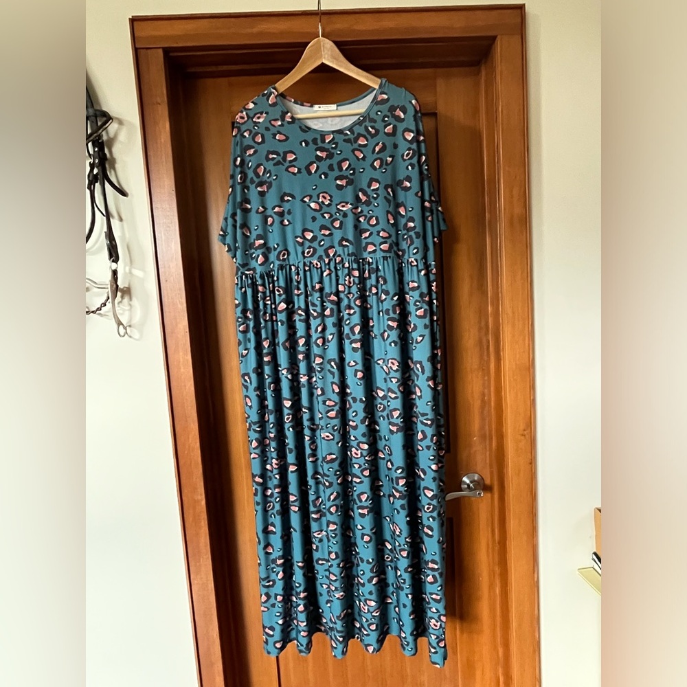 Teal Leopard Print Maxi Dress